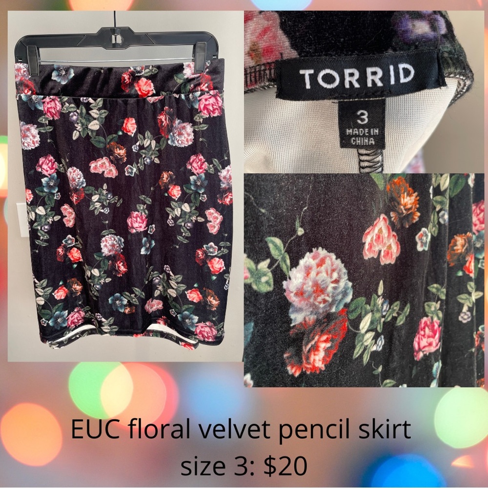 Torrid velvet floral pencil skirt